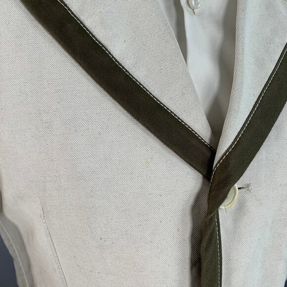 Size M Regular Beige Olive Cotton Linen Notch Lapel Sport Coat - Picture 7 of 11